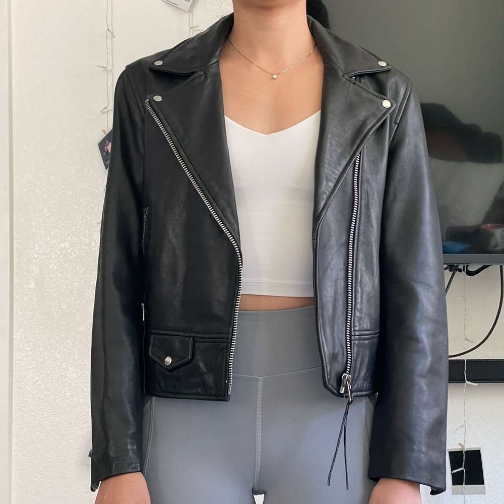 MANGO REAL LEATHER JACKET (black) new without tags